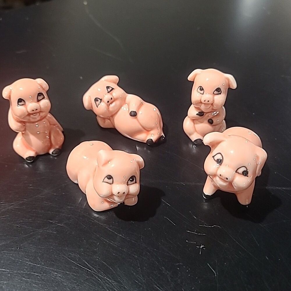 5 Piglet Vintage, Figurines, Pink, Genuine Bone China, Handcrafted @ 2"
